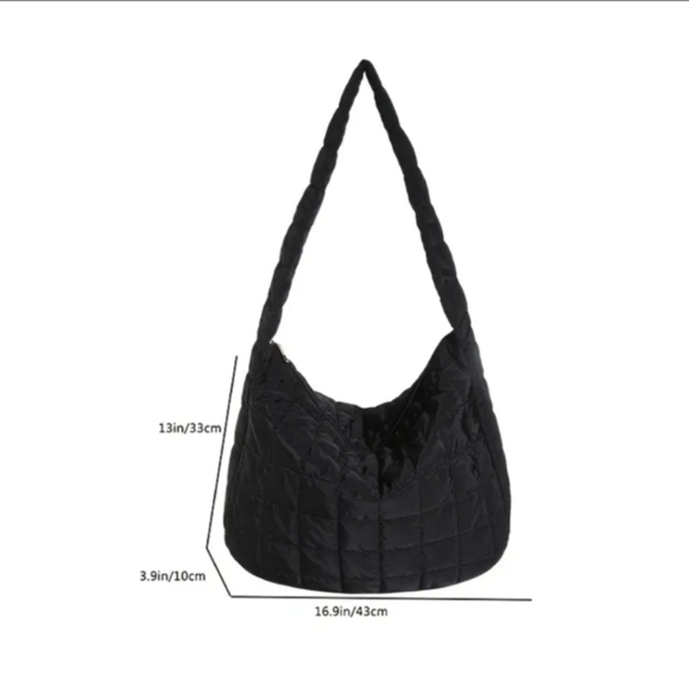 NEW Black Quilted Nylon Shoulder Zippered Tote Bag Accessories - Picture 4 of 4